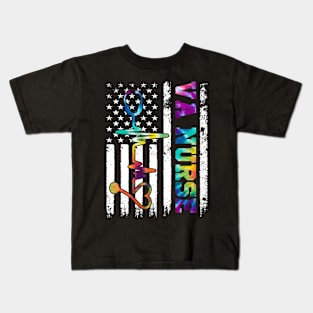 VA Nurse American Flag Independence Day Kids T-Shirt